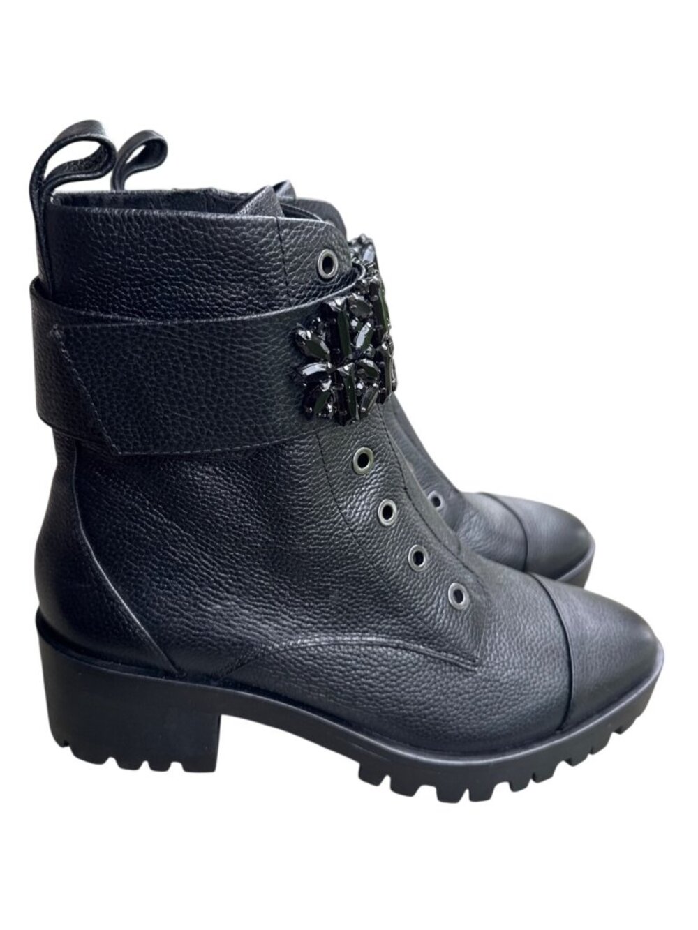Karl Lagerfeld Paris Pippa Womens 7.5 M Black Embellished Combat Boots